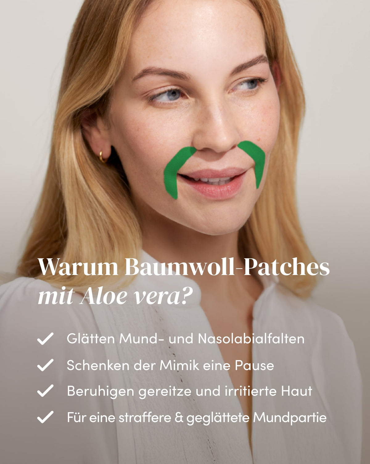 Mund Patches mit Aloe vera für die Mundpartie zur Reduzierung von Mund- und Nasolabialfalten und Beruhigung irritierter Haut
