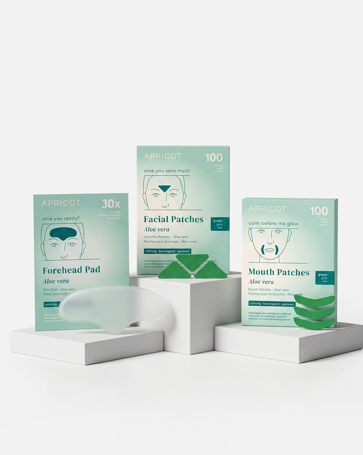 APRICOT Beauty-Set bestehend aus Aloe vera Stirn Pad, Aloe vera Zornesfalten Patches und Aloe vera Mund Patches