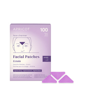 Faltenpflaster "face charmer" mit Ectoin gegen Zornesfalten, violette Produktverpackung