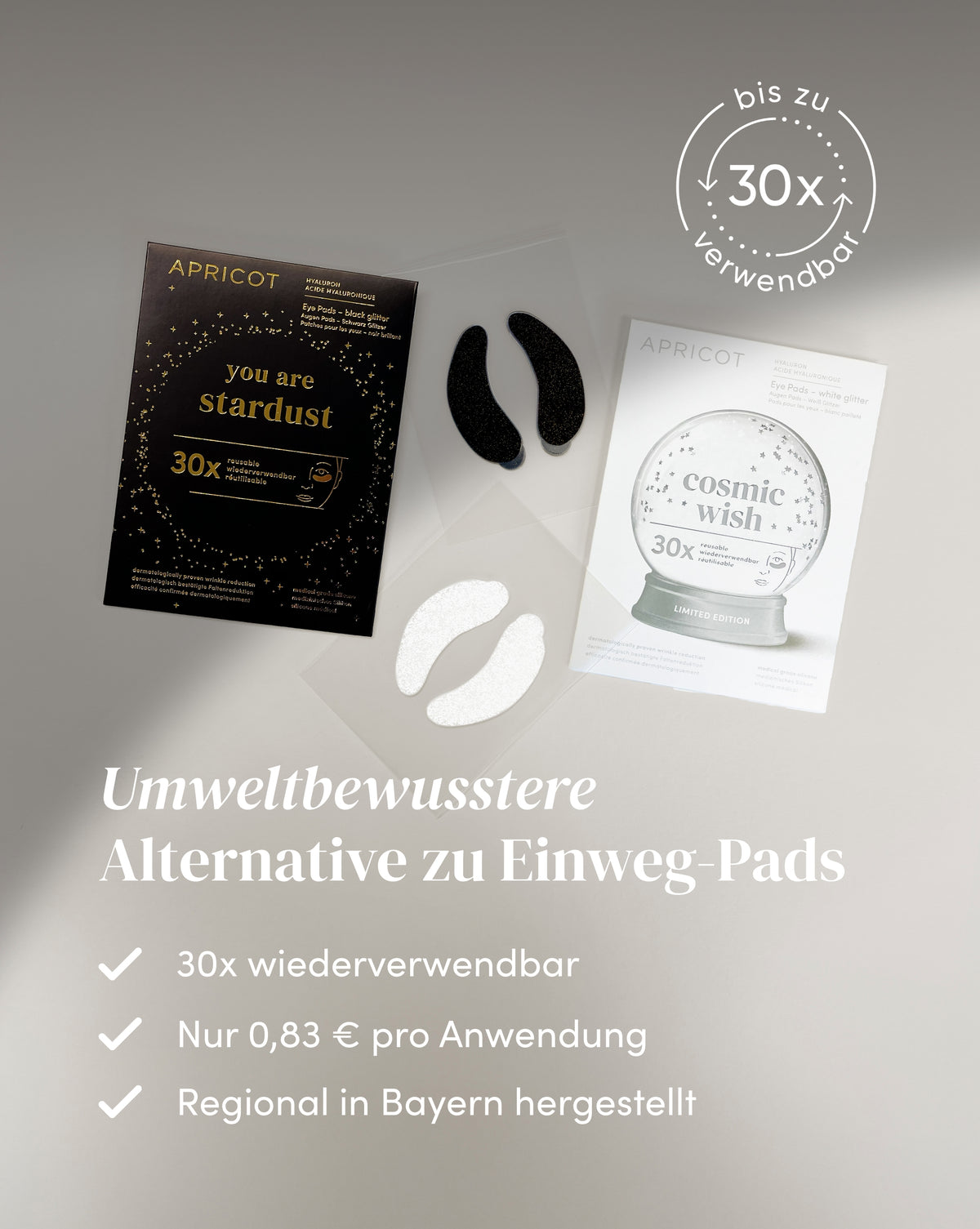 Wiederverwendbare APRICOT Silikon-Augenpads mit Hyaluron, bis zu 30 Anwendungen