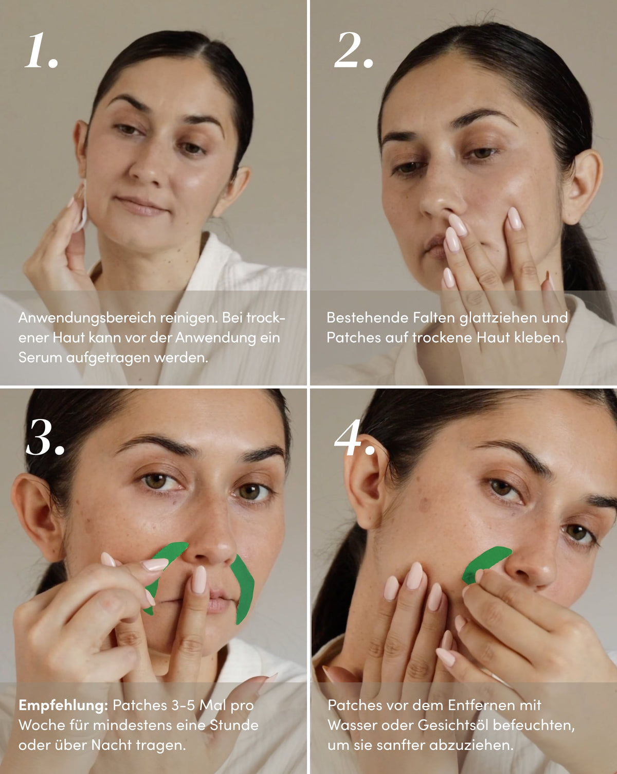 Anwendung der APRICOT Mund Patches mit Aloe vera an der Mundpartie