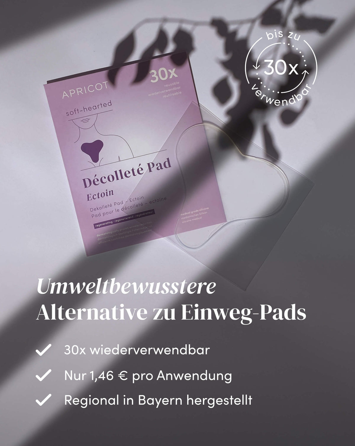 Wiederverwendbares APRICOT Silikon-Dekolleté Pad mit Ectoin, bis zu 30 Anwendungen