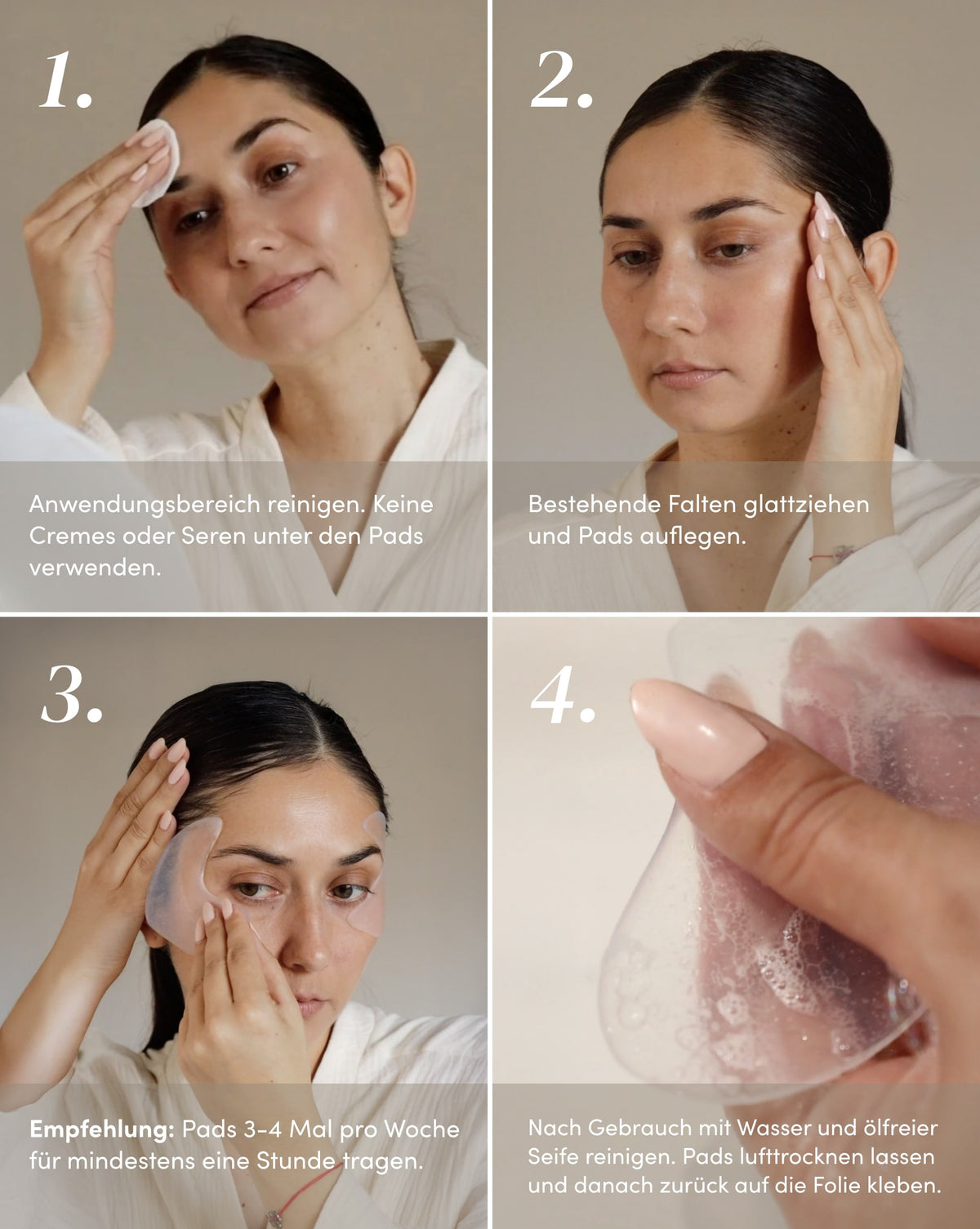Anwendung der APRICOT Silikon-Augenpads mit Hexapeptid-8 an der Augen- und Schläfenpartie