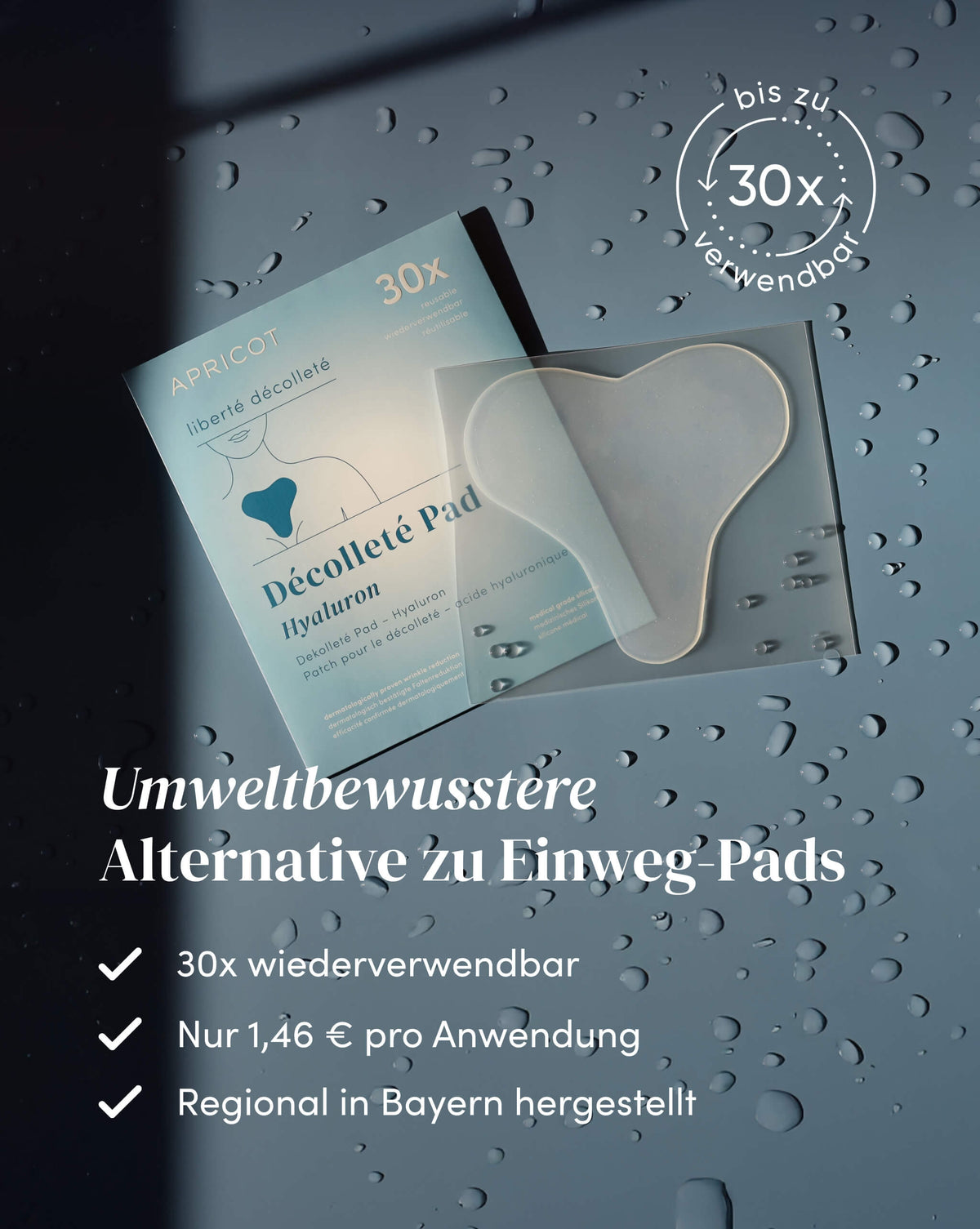 Wiederverwendbares APRICOT Silikon-Dekolleté Pad mit Hyaluron, bis zu 30 Anwendungen