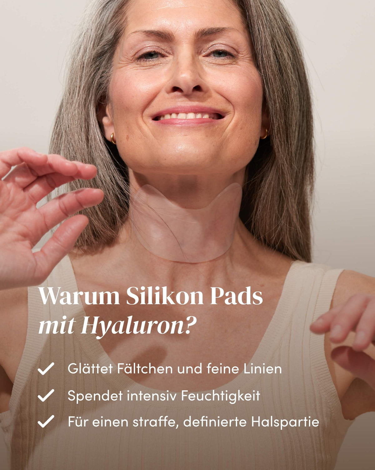 Hals Pad mit Hyaluron für die Halspartie zur Reduzierung von Falten und feinen Linien sowie feuchtigkeitsspendend