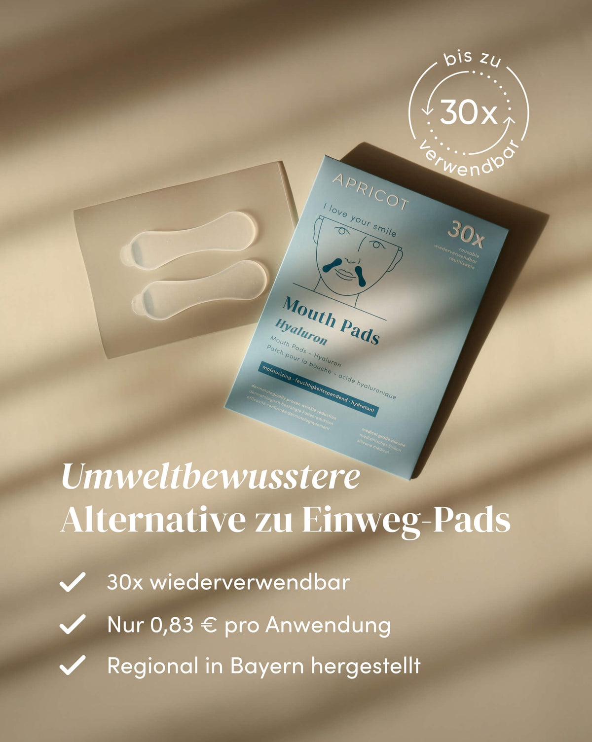 Wiederverwendbare APRICOT Silikon-Mund Pads mit Hyaluron, bis zu 30 Anwendungen