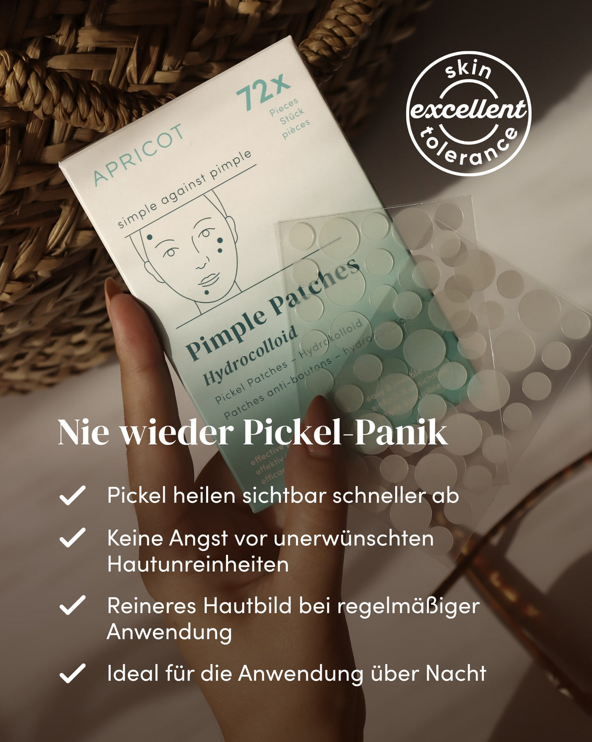 APRICOT Pickel Patches mit Hydrokolloid, ideal für die Anwendung über Nacht für ein reineres Hautbild