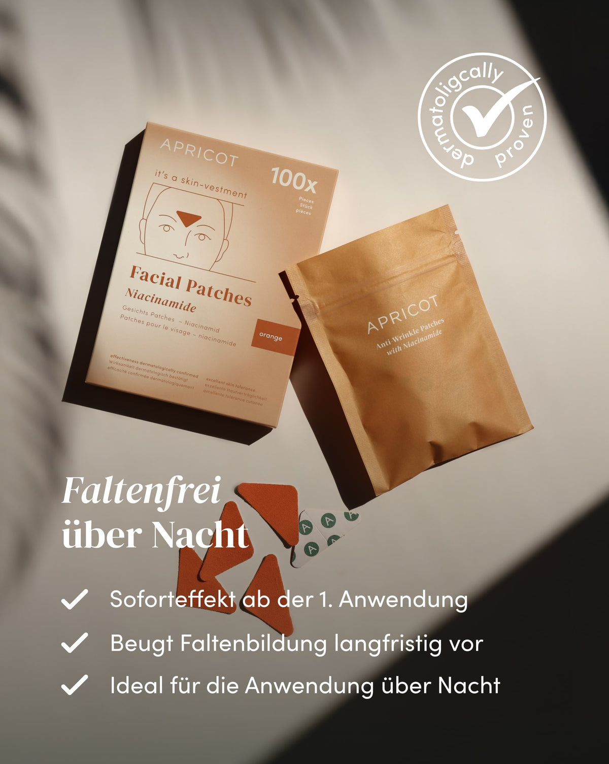 APRICOT Zornesfalten Patches mit Niacinamid, ideal für die Anwendung über Nacht zur langfristigen Vorbeugung der Faltenbildung