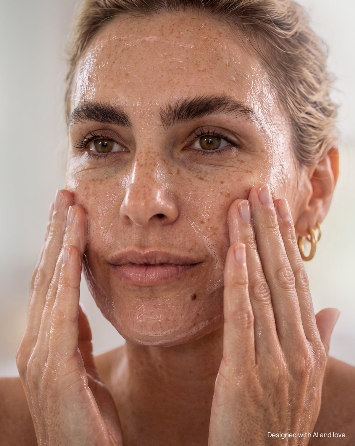 Anwendung des Gesichtsreinigungsgel mit Plumeria Alba und Ginkgo Biloba für eine porentiefe Reinigung und einen frischen Teint.