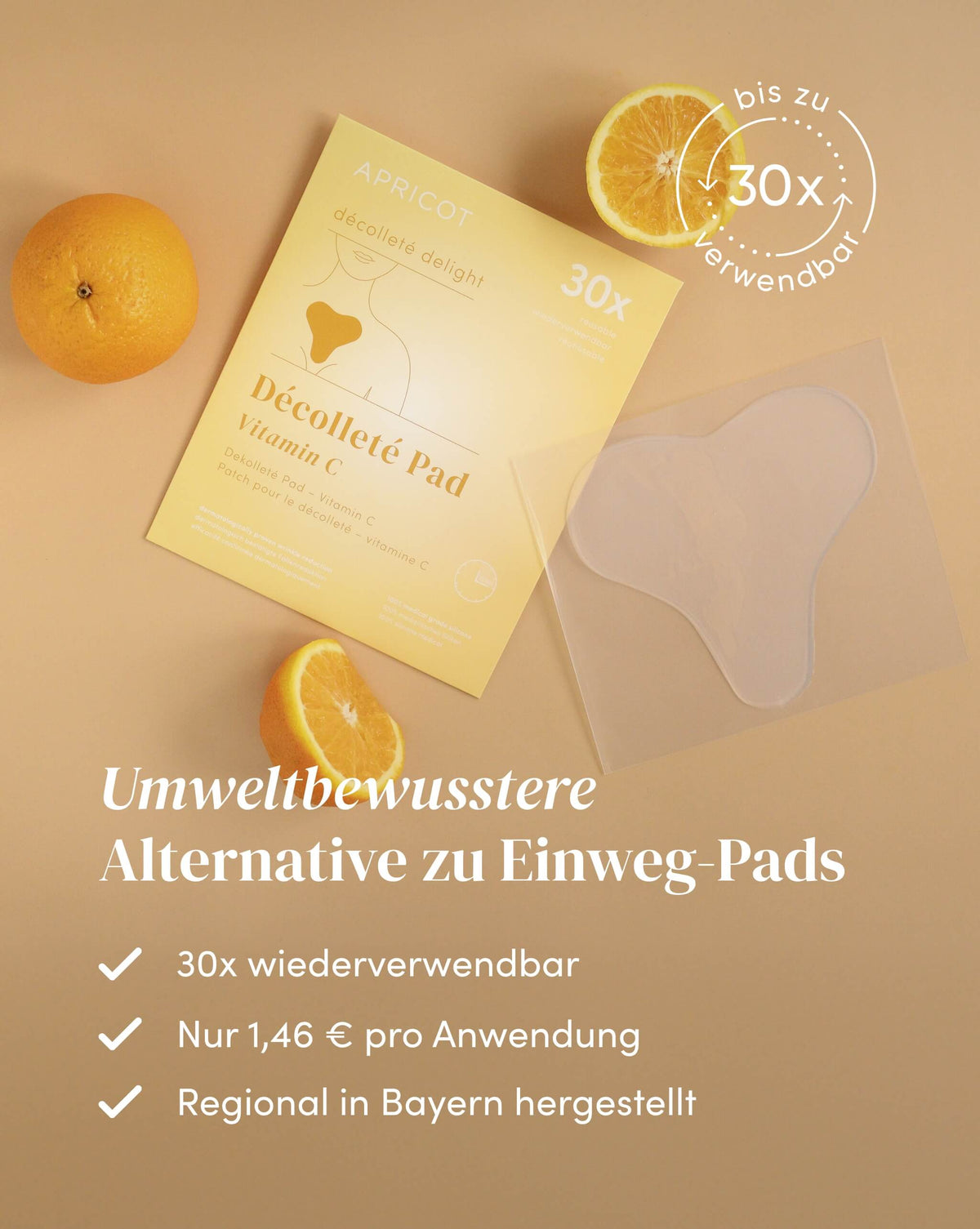 Wiederverwendbares APRICOT Silikon-Dekolleté Pad mit Vitamin C, bis zu 30 Anwendungen