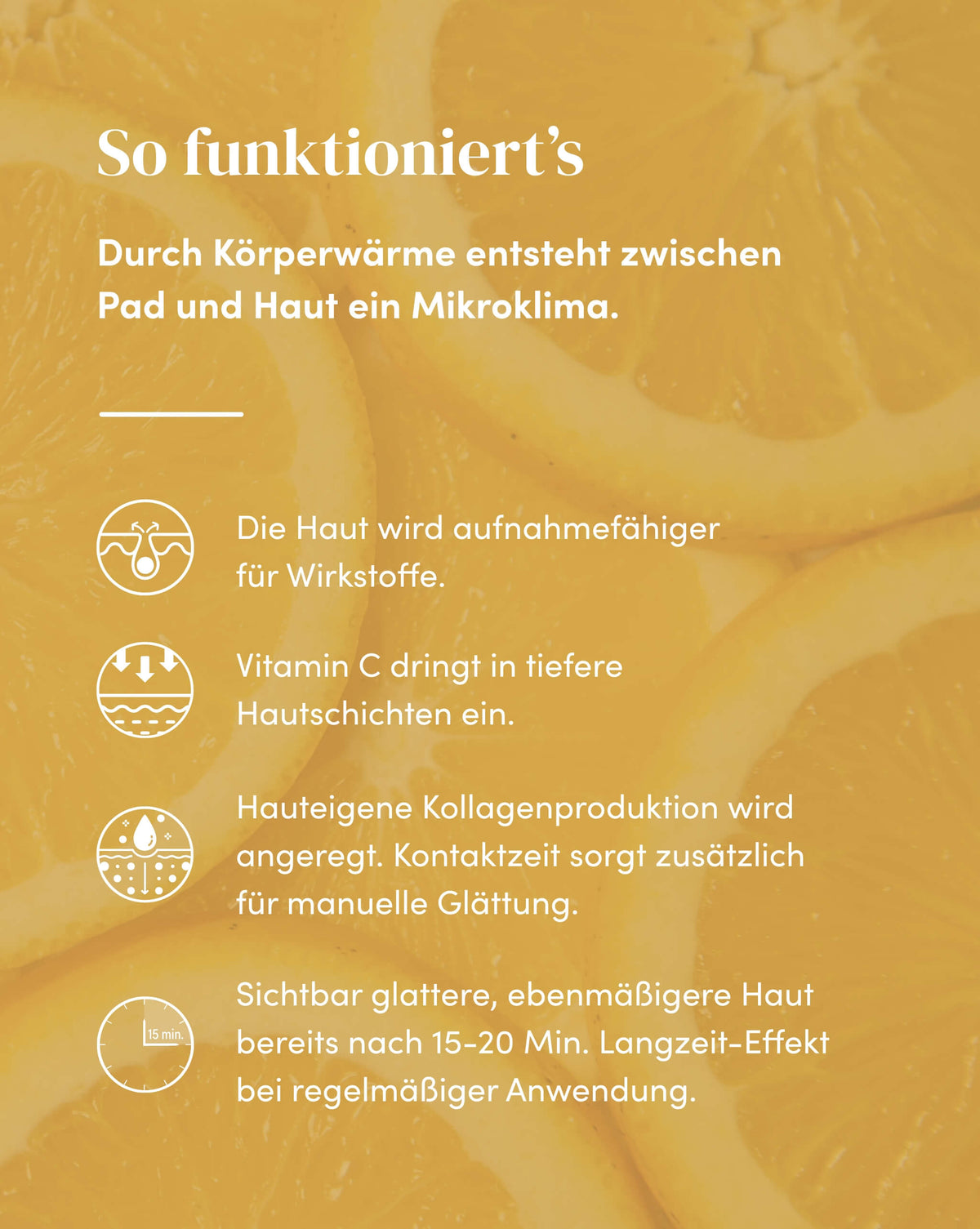 Erklärung der Wirkweise des Dekolleté Pad mit Vitamin C für sichtbar glattere Haut
